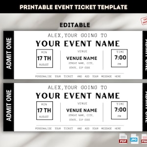 Bearbeitbare Ereignisticketvorlage, druckbare Ticketvorlage, Geburtstagsticket, Einladungsticketvorlage, Geschenkticket, Sofortdownload