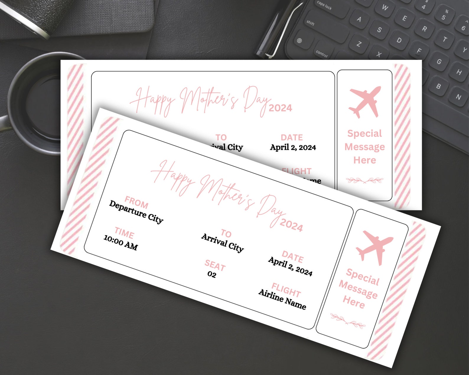 Printable Mother's Day Ticket Template, Surprise Trip Reveal Ticket, Plane Ticket, Boarding Pass ...
