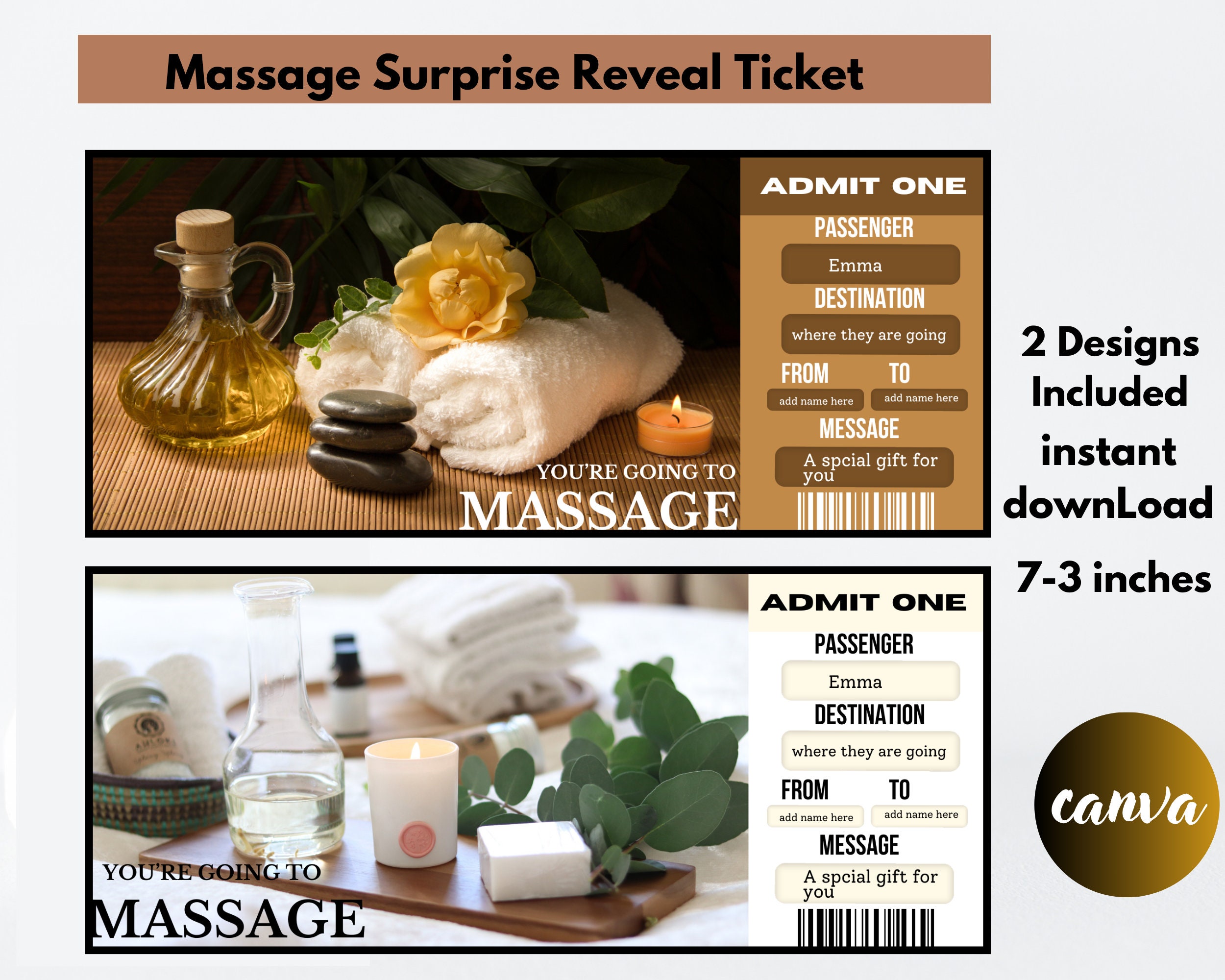 Massage Surprise Reveal Ticket Template,custom Ticket, Massage Surprise