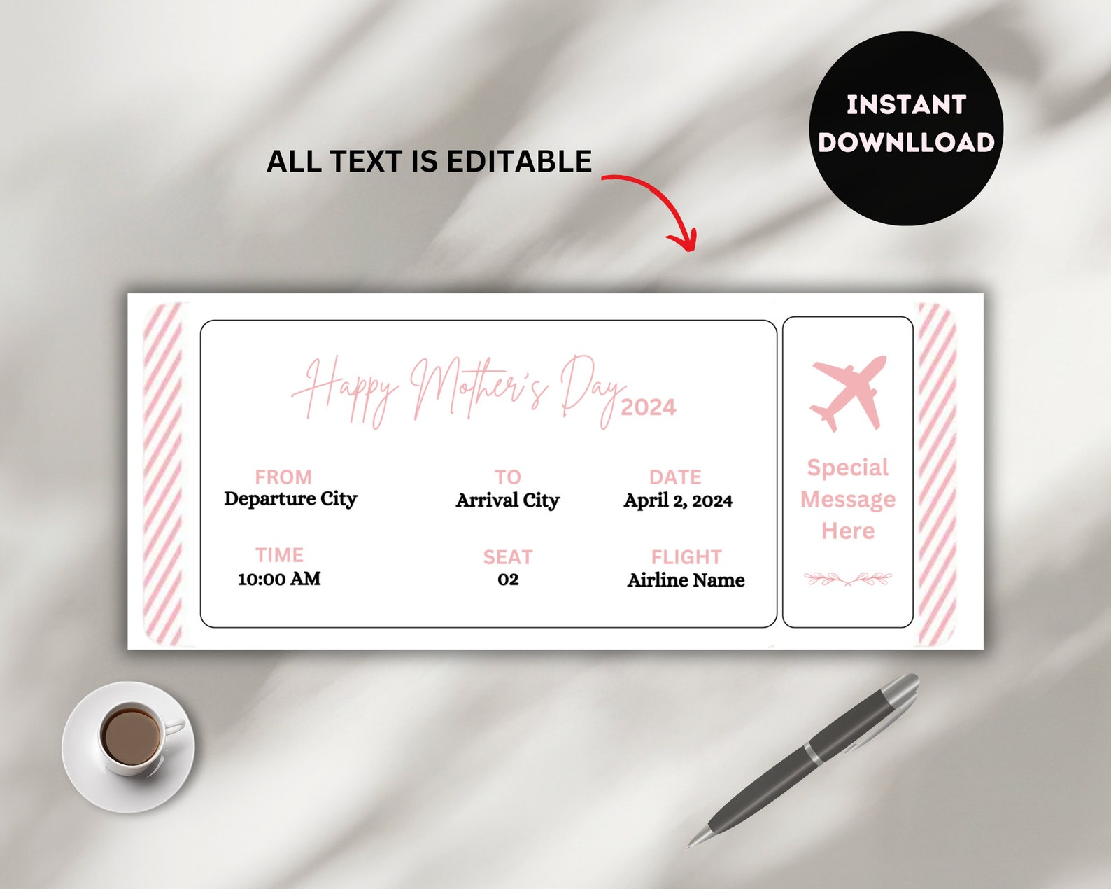 Printable Mother's Day Ticket Template, Surprise Trip Reveal Ticket ...
