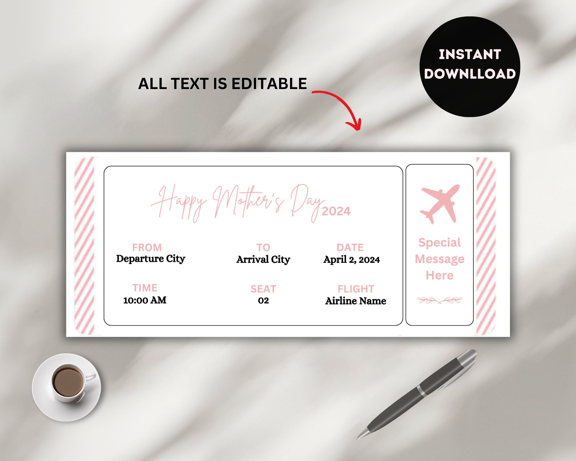 Printable Mother's Day Ticket Template, Surprise Trip Reveal Ticket ...