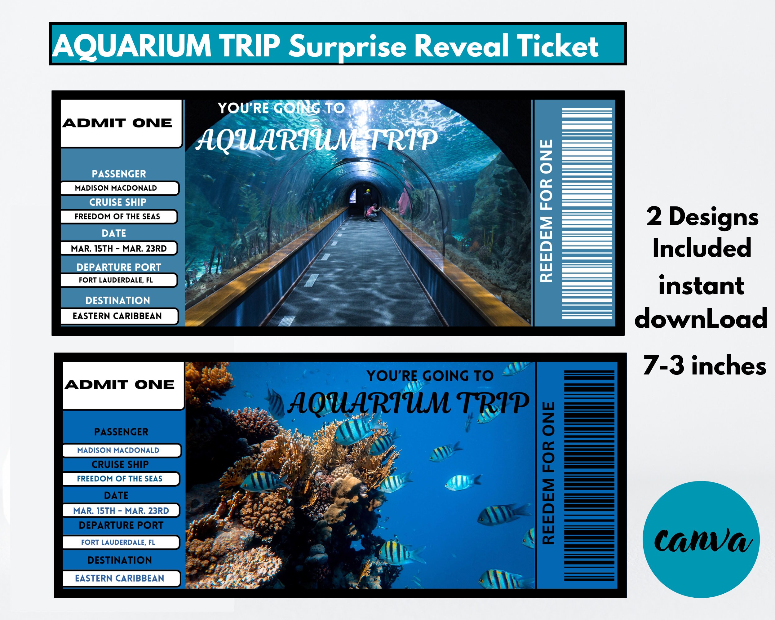 Aquarium Surprise Ticket Template, Editable Aquarium Gift Tickets, Fake Aquarium Surprise Ticket,Experience Gift Ticket,Surprise Trip Reveal