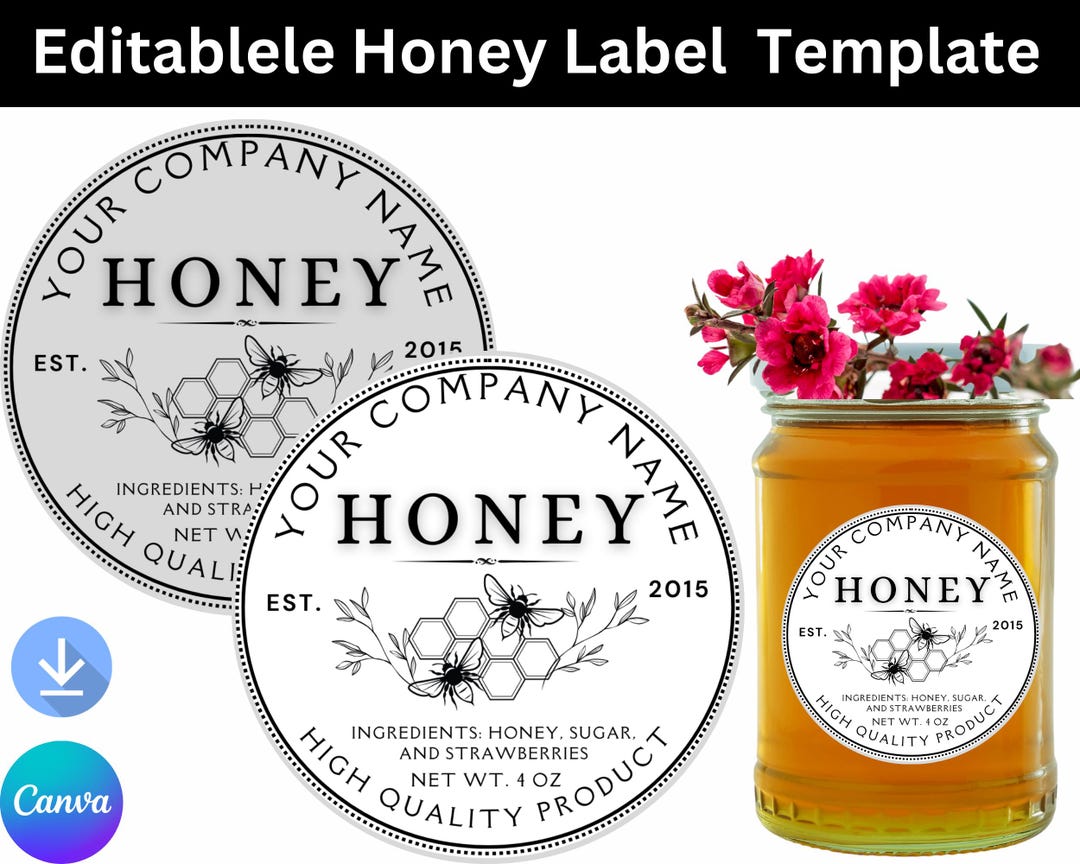 Custom Honey Jar Labels Editable Round Template canva Etsy