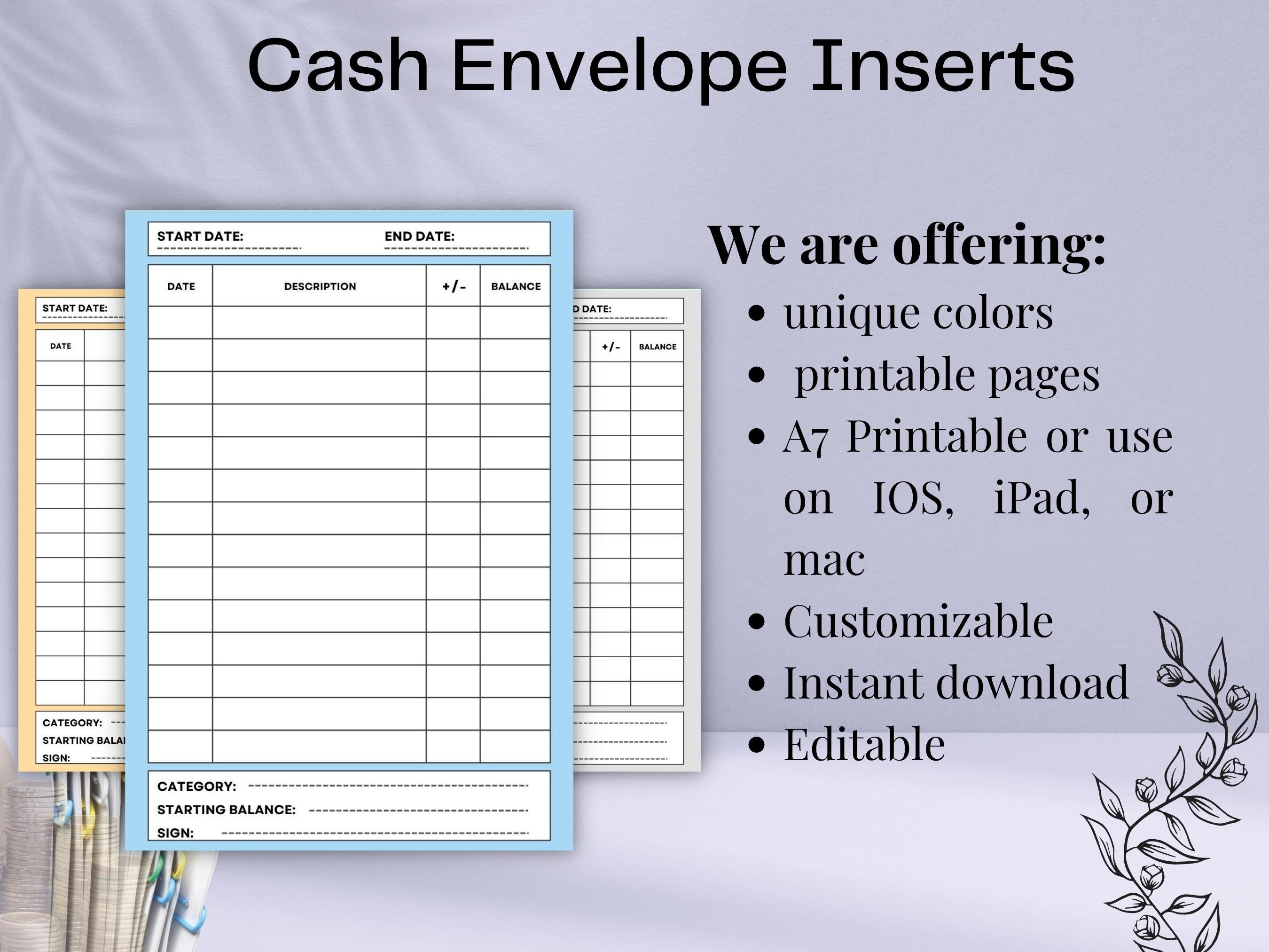 A7 Cash Envelope Insert Printable,spending Tracker,cash Envelope Label