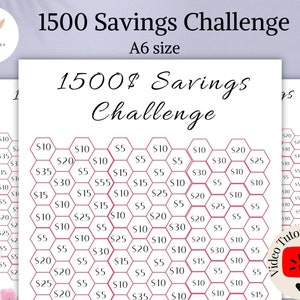 1500 savings challenge A6, 200 dollar savings challenge, 30 days savings challenge, money saving challenge, envelopes