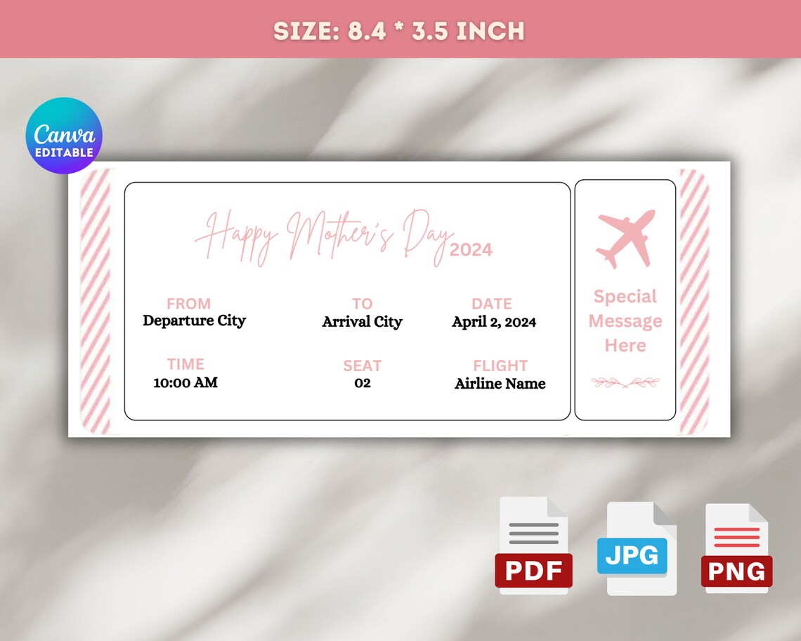 Printable Mother's Day Ticket Template, Surprise Trip Reveal Ticket ...