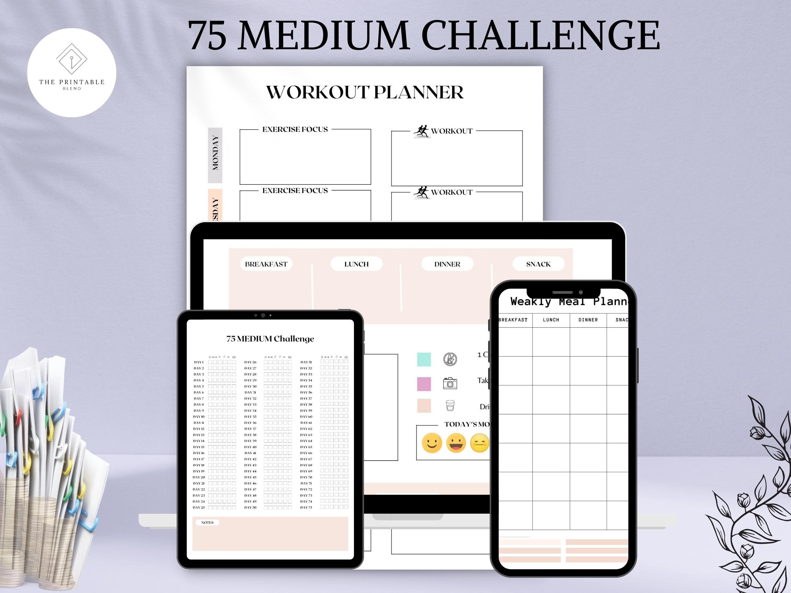 75 Medium Challenge, 75 Medium Printable, 75 Medium Challenge Editable ...