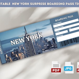 Carte d'embarquement imprimable pour New York, voyage surprise à New York, modèle de carte d'embarquement surprise, vous allez à New York, téléchargement immédiat