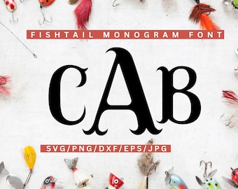 Czcionka Fishtail Monogram SVG: Projekt wędkarski (pobranie cyfrowe)