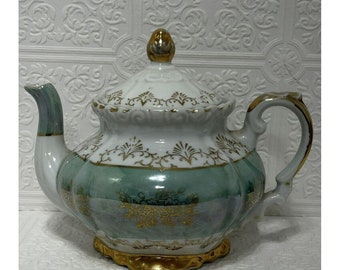 West Pac Green White And Gold Teapot Japan Vintage 1950s