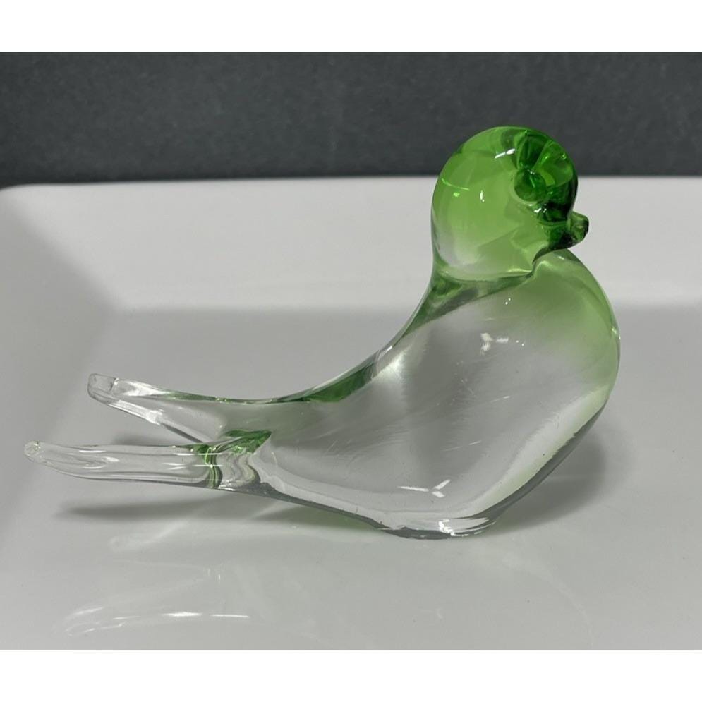 VINTAGE Green Art Glass Double Feathered Tail Bird With Polished