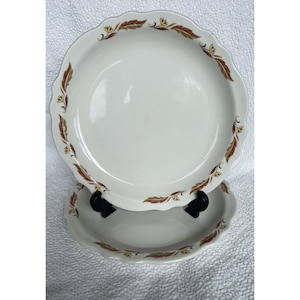 2 Vintage Homer Laughlin Autumn 9 1/4&quot; Dinner Plate Restaurant Ware Leaf Pattern