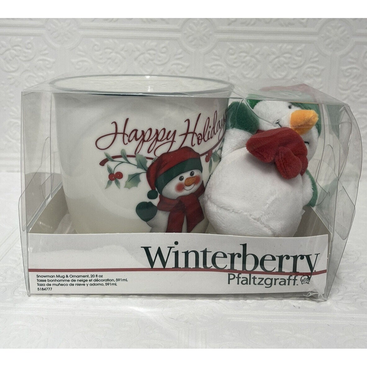 Pfaltzgraff Winterberry Snowman Mug & Ornament Mug 20 oz. Gift New In Box