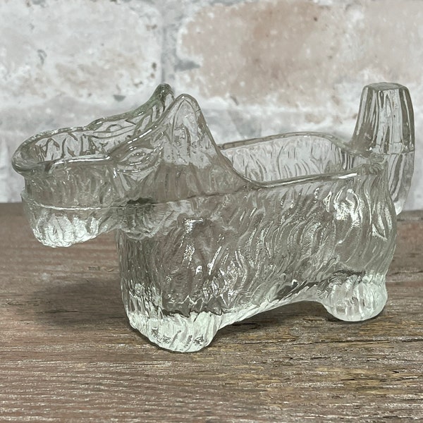 Vintage L.E. Smith, Post Grape Nuts Cereal Scottie Dog Pressed Glass Creamer.  A promotional piece.  Kitschy.