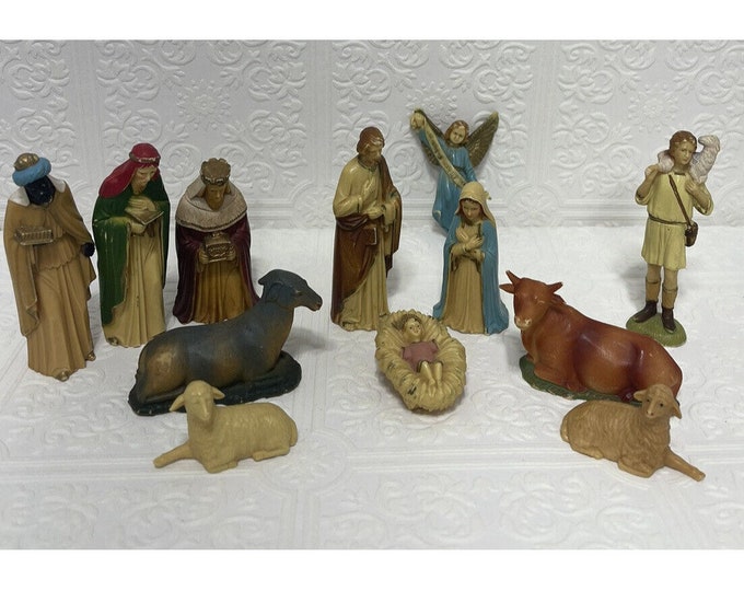 Vintage 12 Piece Nativity Set Celluloid Christmas Decor Made in Hong