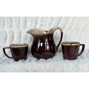 Vintage 1960s McCoy USA 365 Brown Glaze Drip  Pitcher & 2 Cups/mugs Excellent
