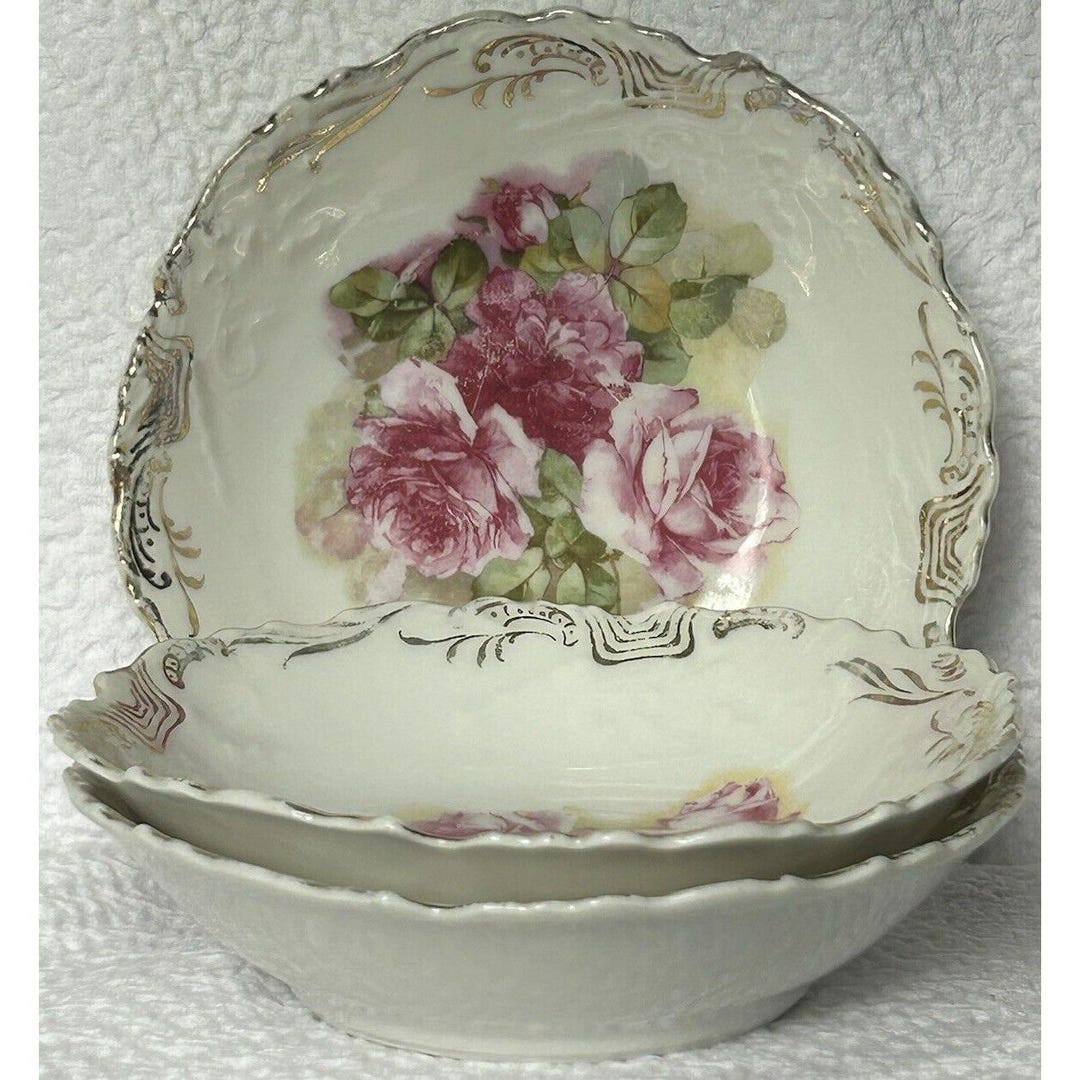 Antique Berry Bowls Set of Three Unbranded Pink Roses Gold Details - Etsy