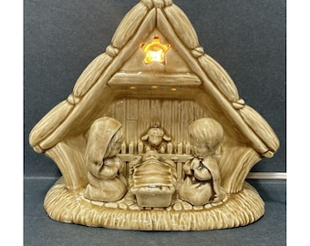 ヴィンテージ陶器製キリスト降誕シーン：7インチのクリスマス