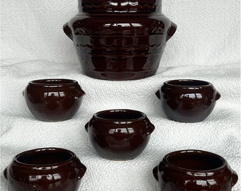 Marcrest Bean Pot And Five Little Bean Pot Style Bowls Star And Dot Pattern VGUC