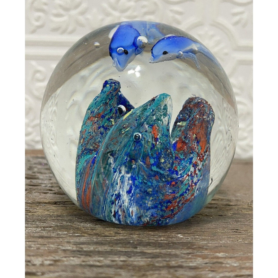 Blown Art Glass Paperweight Dolphin Aquarium/ Ocean Coral Reef Etsy
