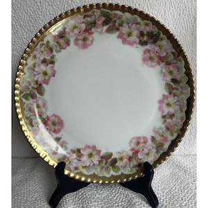Antique Moschendorf M Crown Bavaria c1900-1920 snack Plate Pink Floral w/gilding