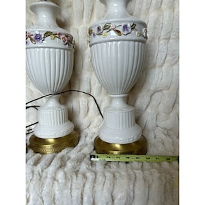 Vintage Wilmar Co. White Floral Porcelain Brass Base Table Lamp Set of 2