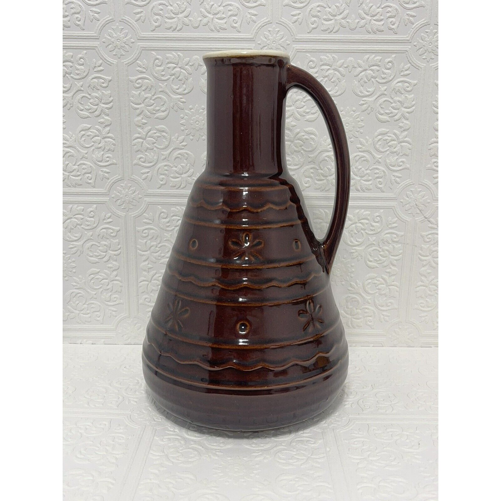 Marcrest Mar Crest Mar-crest Pitcher Stoneware Daisy Dot Decanter Carafe Vintage Piece from 1950 10 Inches in size