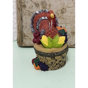Vintage Thanksgiving Mini Ceramic Turkey Hinged Trinket Box