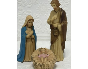 vintage Sainte Famille Nativité Figures Noël 3 pièces Hong Kong 5 pouces Famille