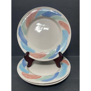 Pastel Rimmed Syracuse China Restaurant Ware Dinner Plates Vintage Set Of 3