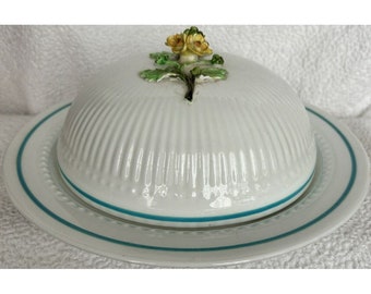 Antique Crown Staffordshire England Gorgeous Butter Dish w/raised China Flowers