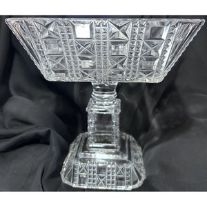 EAPG Adam’s & Co. Valencia Pedestal Compote Clear Glass 4 Seams Antique 1885-91