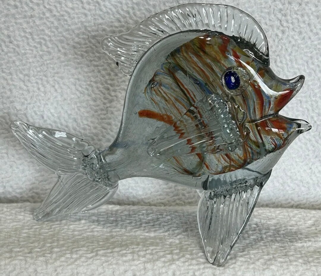 Murano Hand Blown Fish Vibrant Colors With Bubbles 7 W X 5 3/4H Vintage