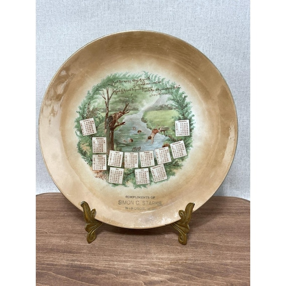Calendar Plate Orange Lusterware WINDSOR WISCONSIN 1910 Simon C