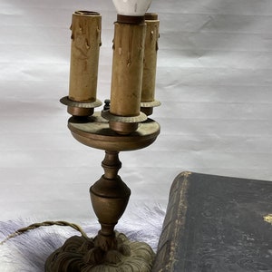 Antique Bouillette Lamp: Triple Faux Candlestick, Cast Iron Base
