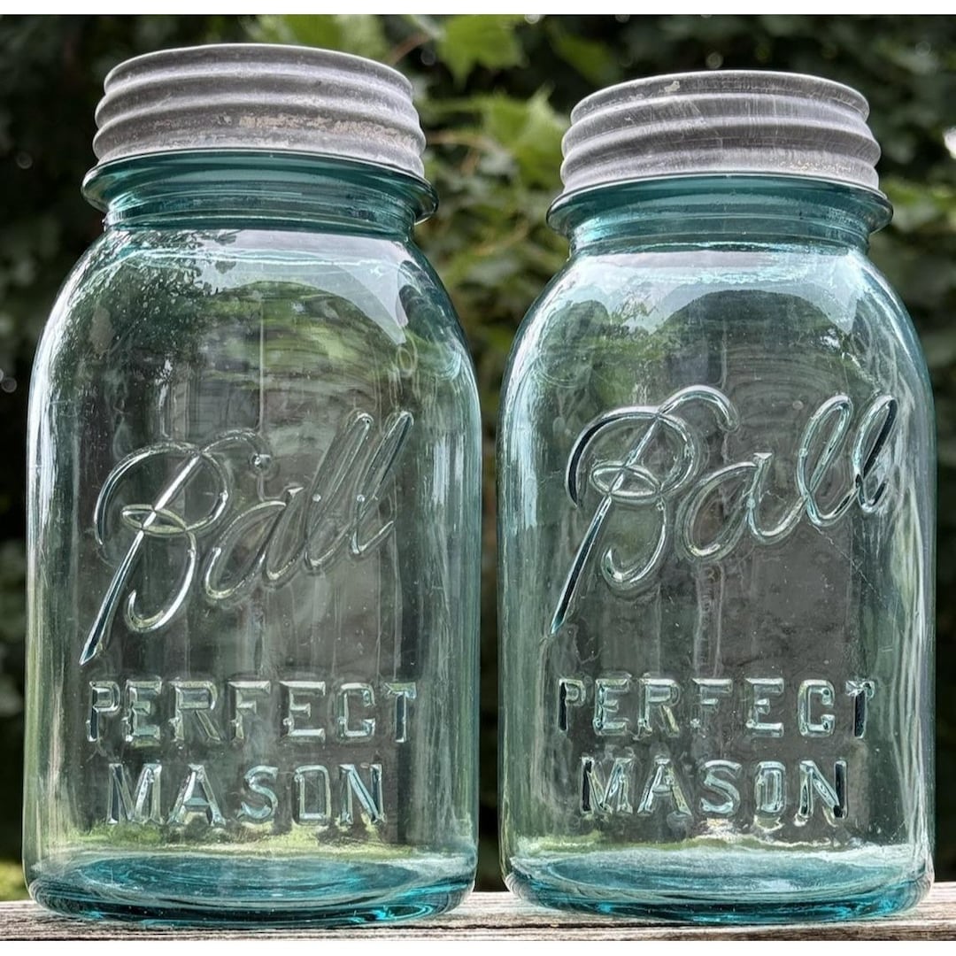 Ball Canning Jars 2 Perfect Mason 1 Quart Mold #2 & #3 Vintage