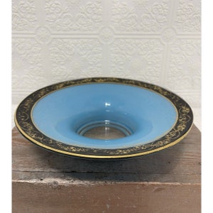 Blue Aqua Satin MCM Console With Black And Gold Filigree Details BEAUTIFUL