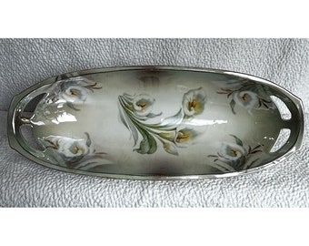Vintage Calla Lily Celery Dish: White Floral Serving Plate (12”L)
