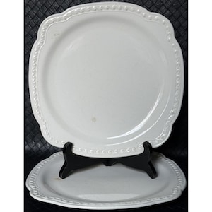 Antique 1800s Decorative Set Of 2 Salad Plates White Embossed Scalloped Patina