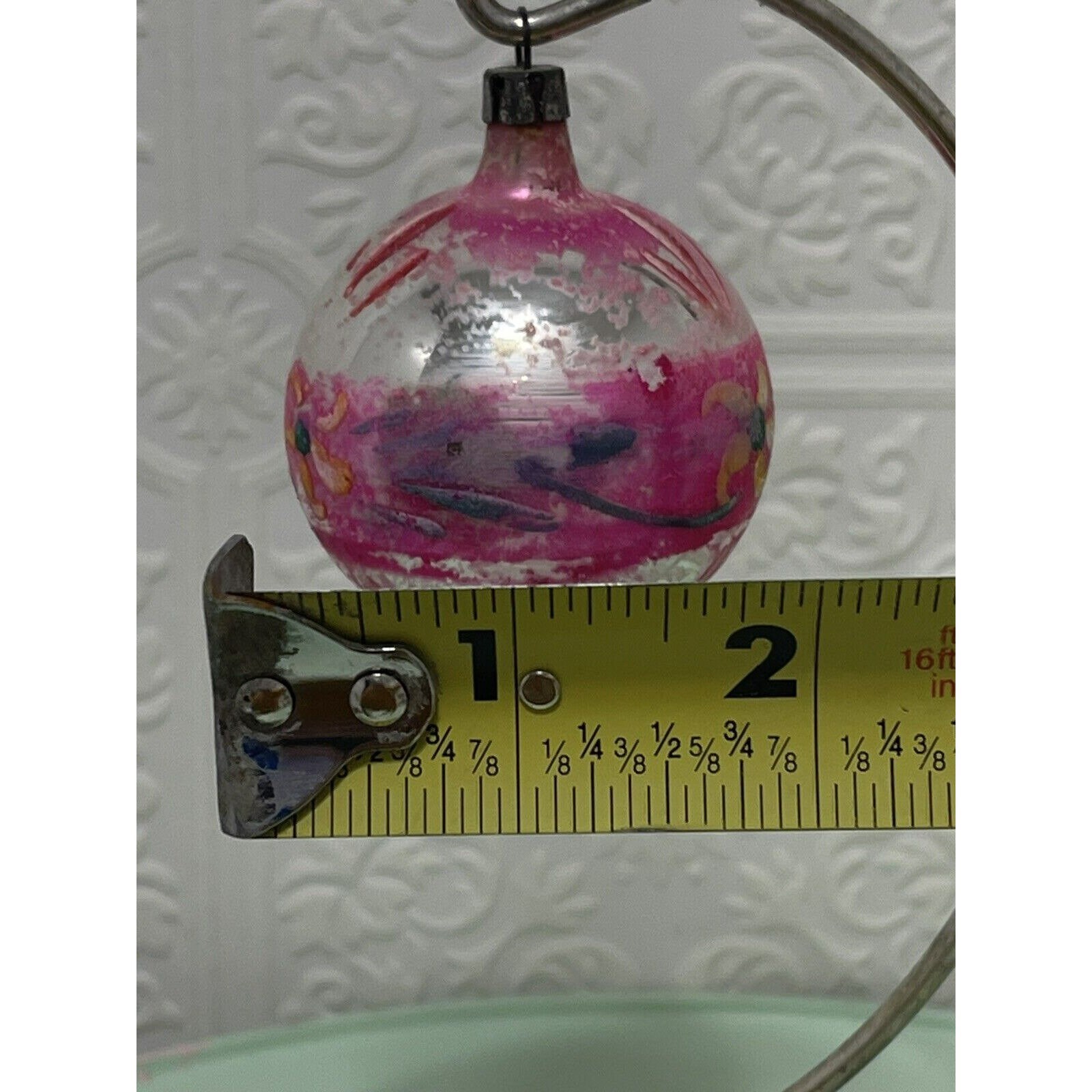 Boule De Noël Vintage – Verre Soufflé Fleuri Rose – Déco Occasion