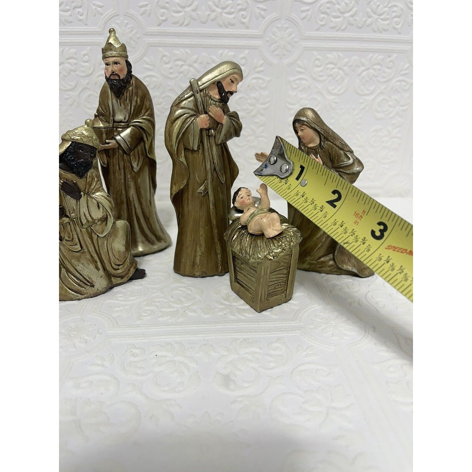 Set of 6 Gold Nativity Figured Baby Jesus Mary Joseph 3 Wise Men ...