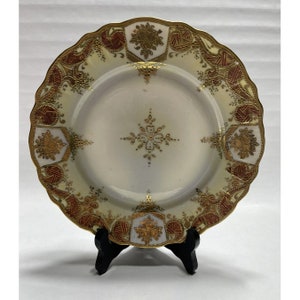 Antique Heavy Gilt Moriage 9” Plate with Medallion Unmarked Beautiful