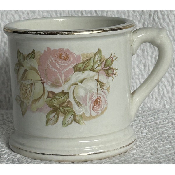 Vintage Ironstone scheermok zware roze witte en gele rozen gouden trim