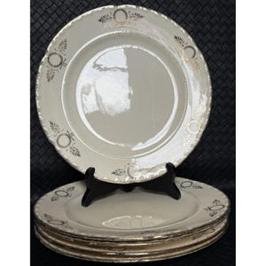 Vintage Crooksville China Dinner Plates (Set of 5) - Ivory & Gold