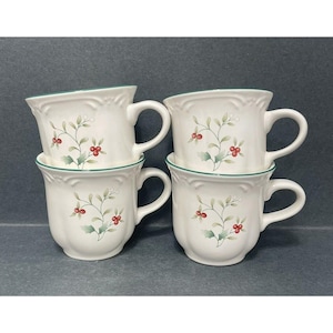 Conjunto de xícaras de café vintage Pfaltzgraff Winterberry: design de azevinho natalino