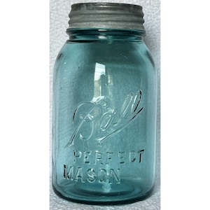 Rare Aqua Ball Mason Jar, 1 Qt, Offset Print, Vintage Kitchen Decor