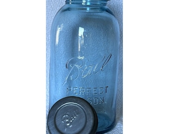 Ball Canning Jar Perfect Mason 1/2 Gallon Aqua Blue Mold #6 Vintage 1923 To 1933