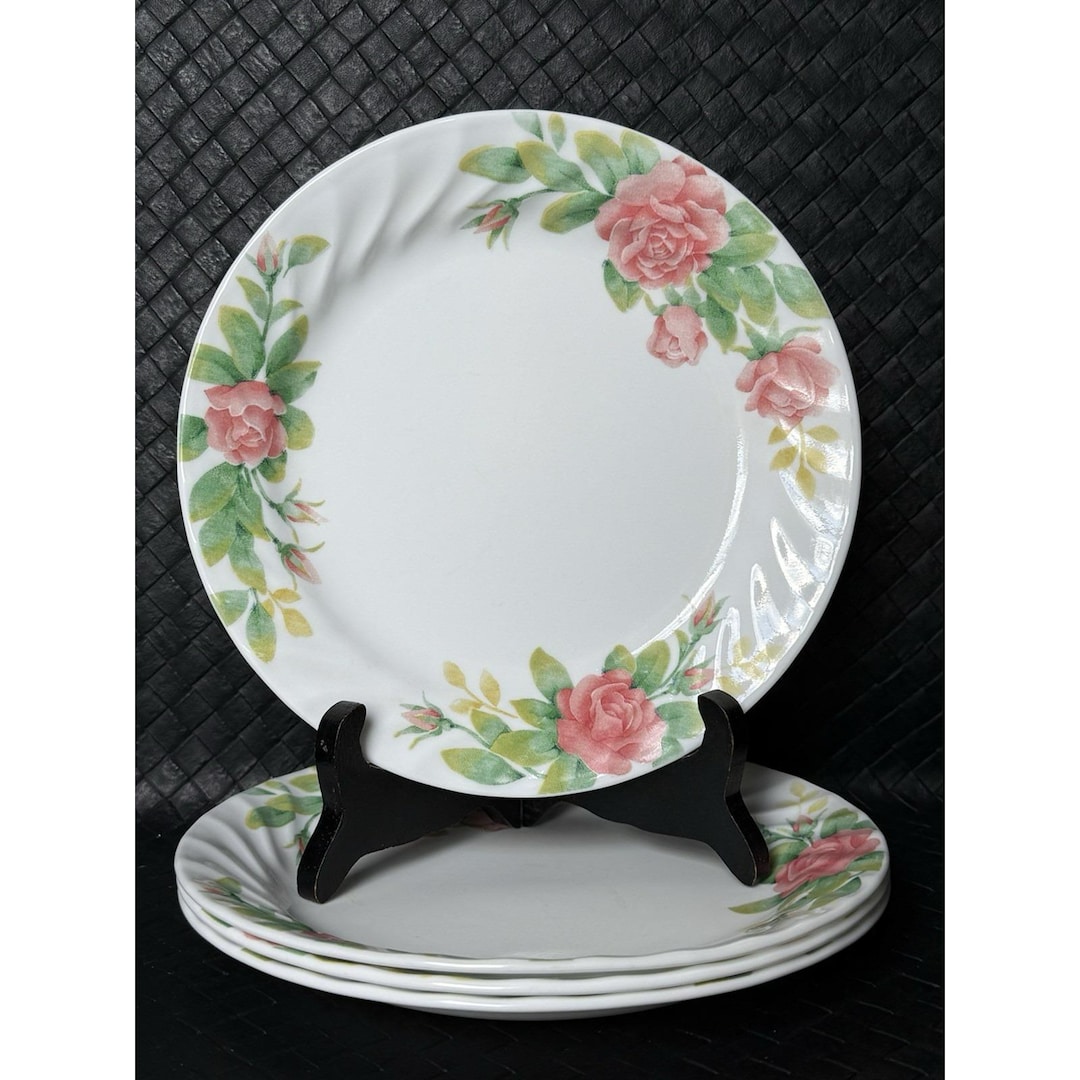 Corelle Elegant Rose Salad Plates Set of Pink Floral Design