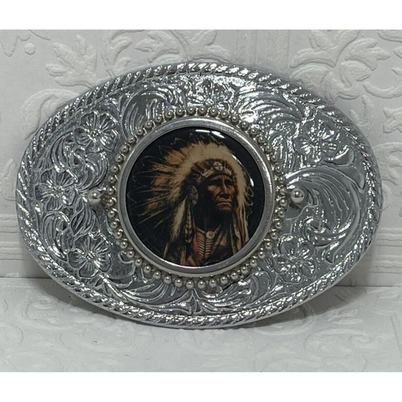 Indian Fashion Belt Buckle USA Silver W Indian War