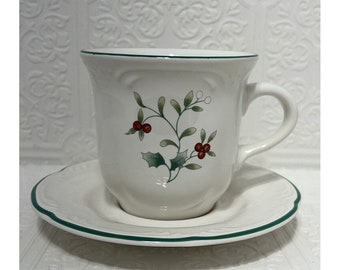 Vintage Pfaltzgraff Winterberry Coffee Cup & Saucer Holly and Berries Holiday Set